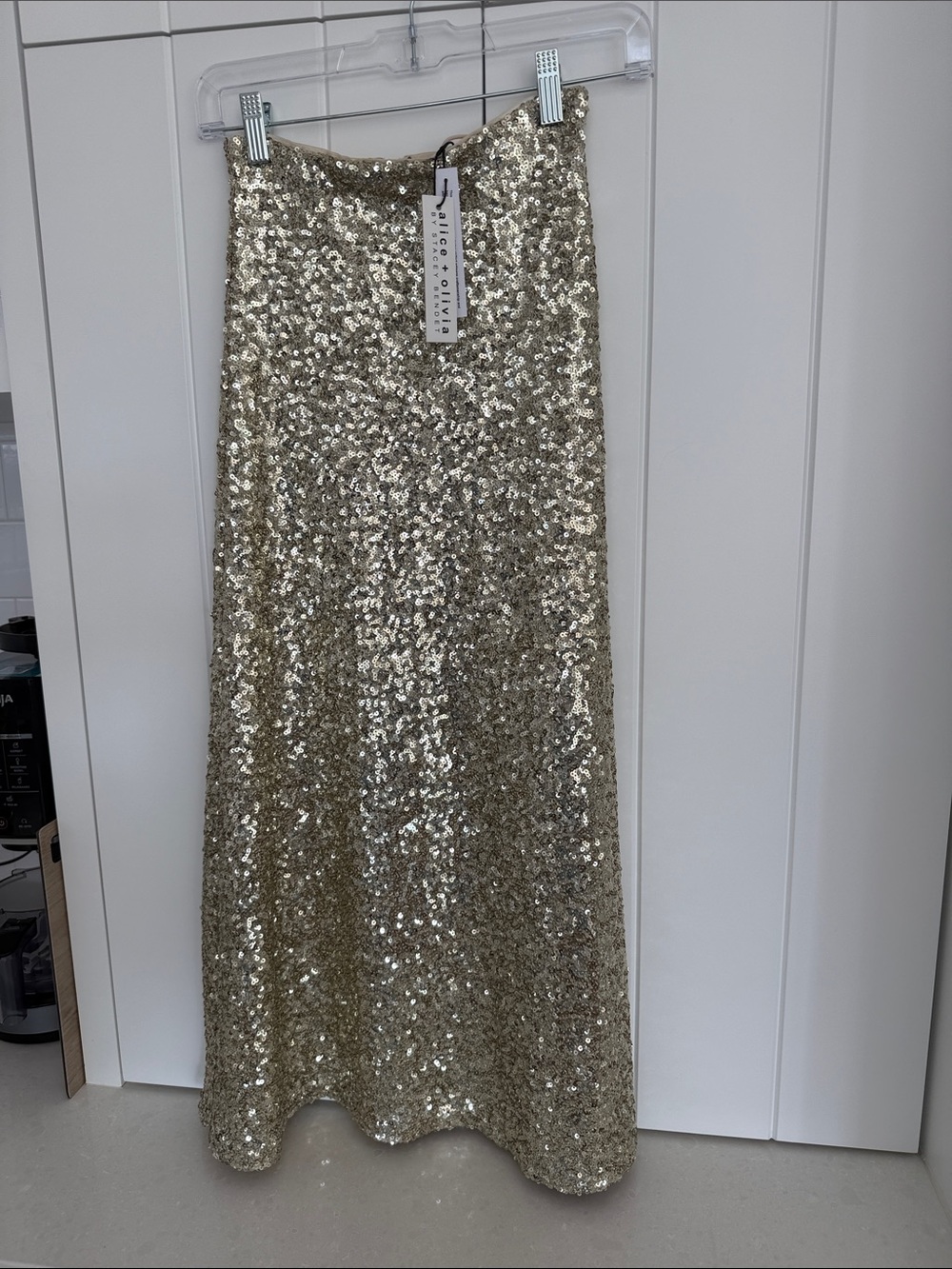 Alice + Olivia Metallic Gold Sequin Midi Skirt